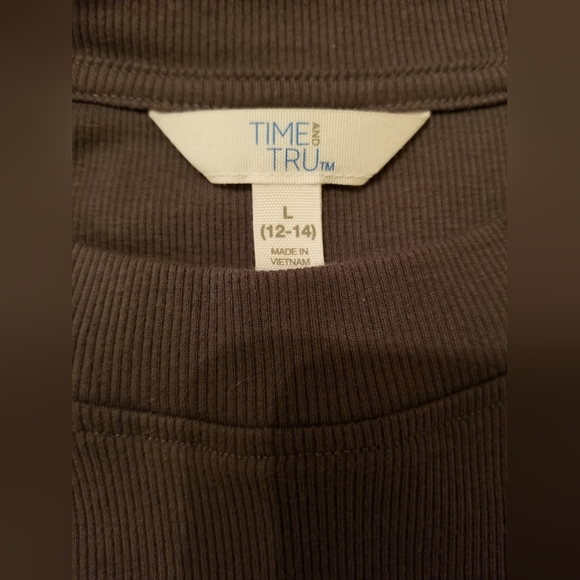 Time and Tru Long Midi Short Sleeve Belted Gray Side Splits Dress Large - Picture 8 of 9